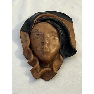 Face Mask Molded Sculpture Handmade Wall Hanging Decor VTG Genuine Leather 9 X 6